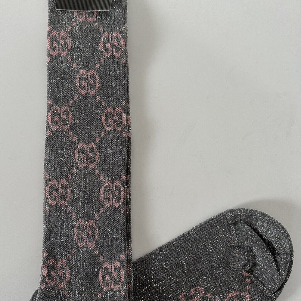 Gucci GG Socks in Silver with Pink Lamé GG NEW WITH TAGS - Picture 5 of 6